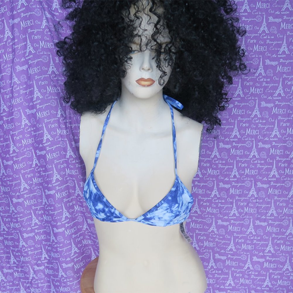 PINK Victoria's Secret triangle bikini tie dye top in blue and white size s